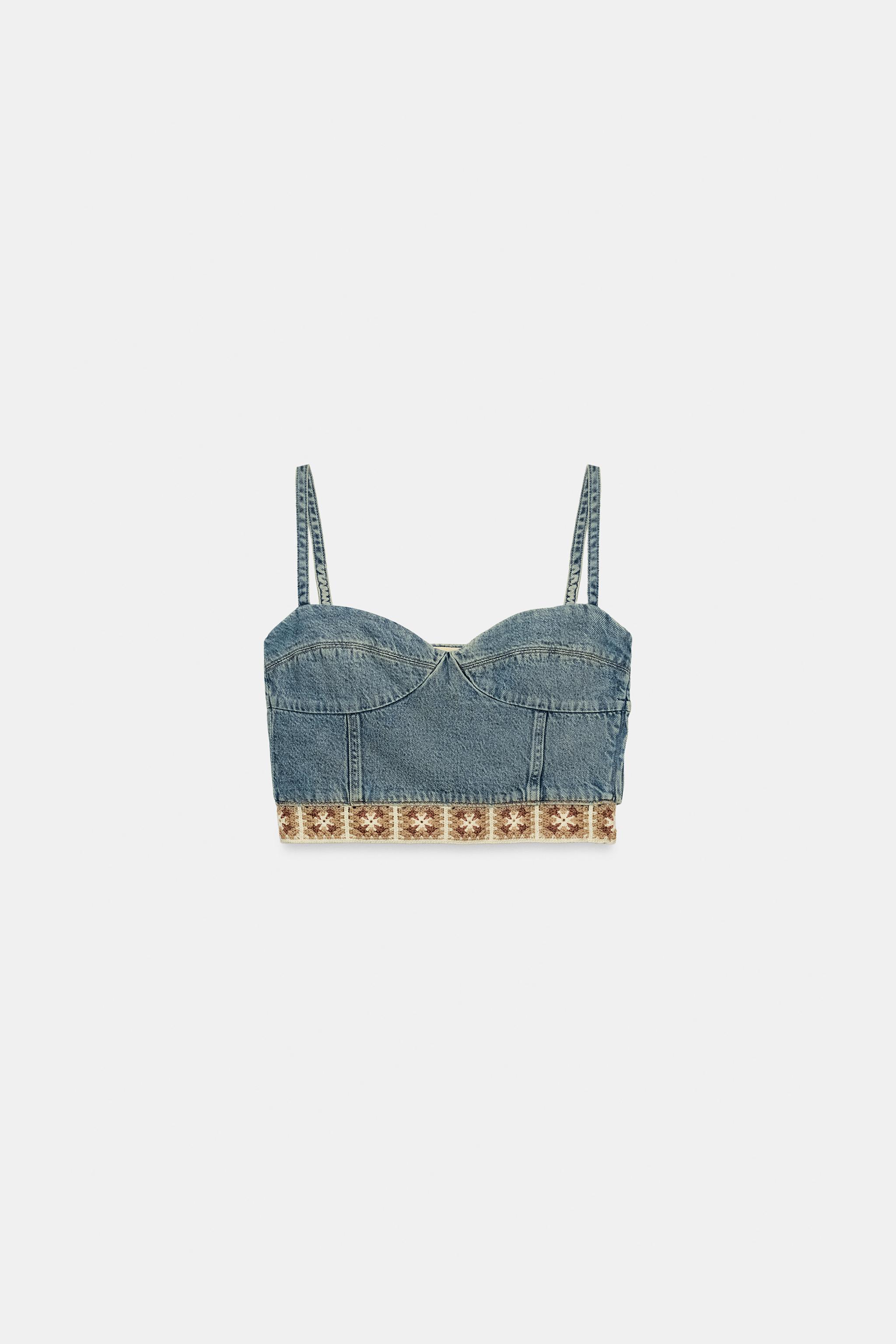 Z1975 COMBINATION CROCHET DENIM TOP